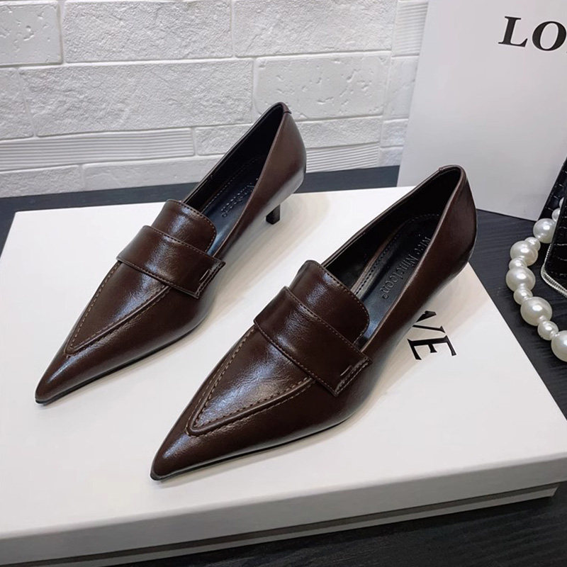 真皮深口高跟鞋女2025春秋季细跟尖头包鞋气质通勤职业不累脚皮鞋