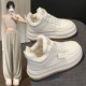 厚底增高百搭运动雪地保暖高筒棉鞋 新款 女2025冬季 真皮加绒小白鞋
