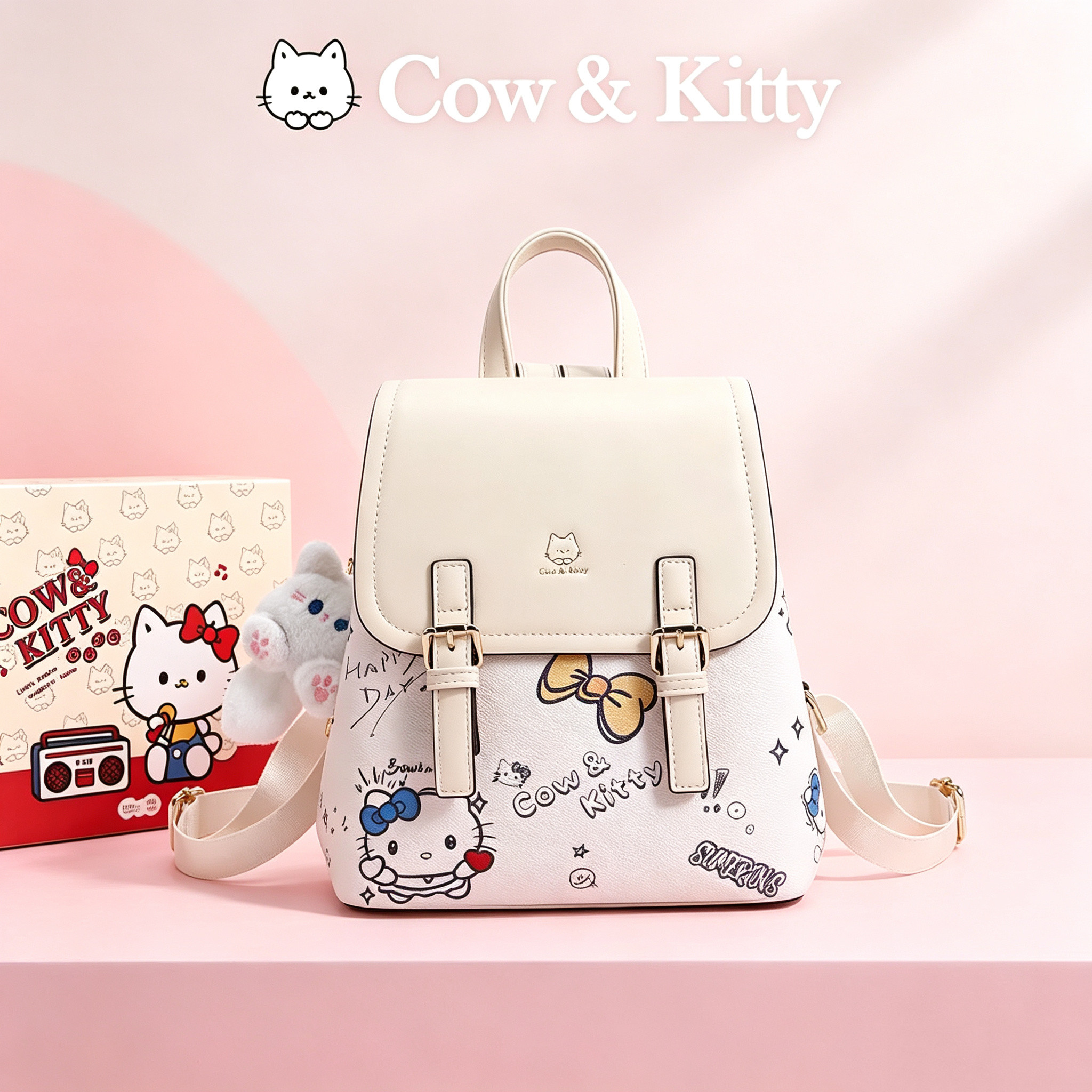 COWKITTY猫咪涂鸦轻便双肩包女图片