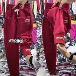 休闲小脚运动裤 宽松哈伦裤 女秋冬高腰显瘦萝卜裤 欧货加绒加厚卫裤