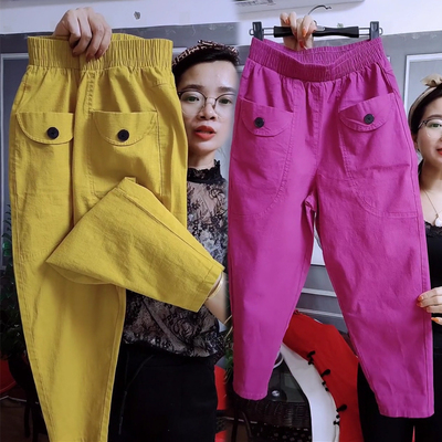 高腰棉麻休闲裤九分裤萝卜裤