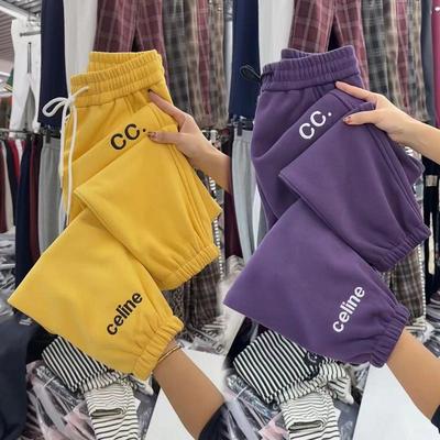 冬季刺绣加绒卫裤宽松束脚运动裤