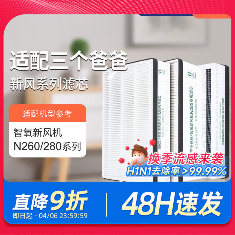 适配三个爸爸智氧新风机滤芯N280/260除甲醛防霾过滤网集尘套装