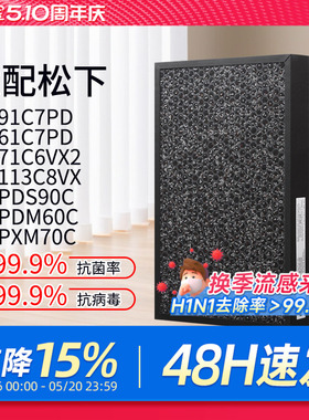 适配松下空气净化器滤芯F-61/91C7PD/PDS90C过滤网ZXPS91C/PDF35C