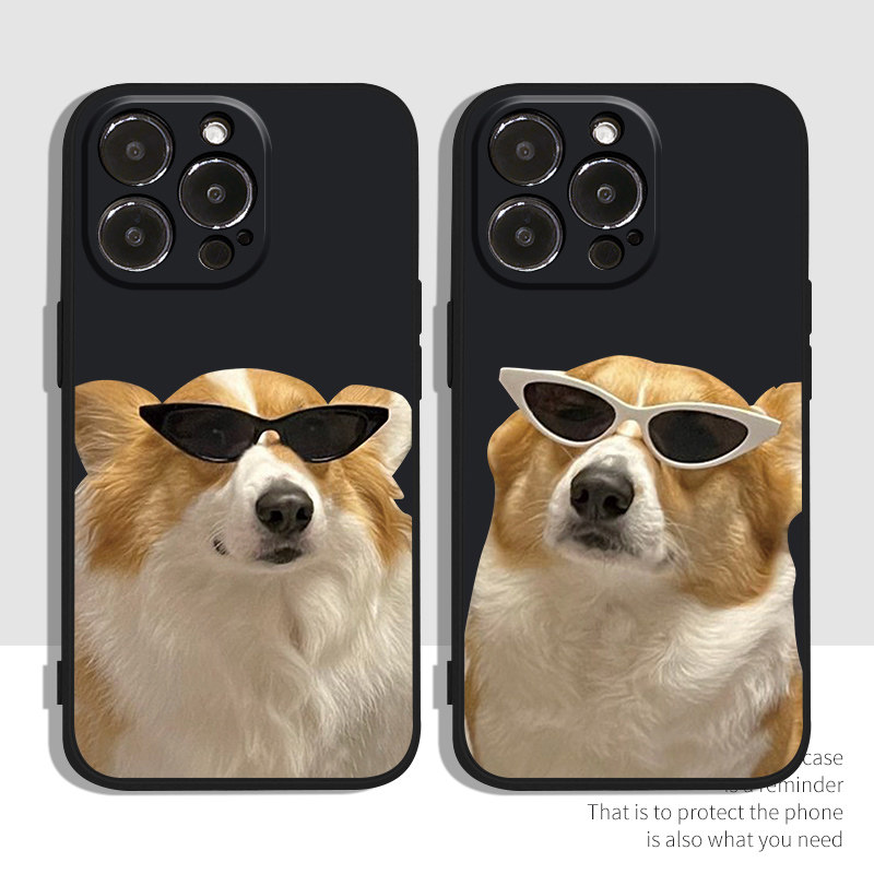墨镜狗狗适用苹果14plus手机壳11Promax硅胶iPhone12新款13情侣xsmax保护套xr防摔x搞怪7plus可爱8p女生6s男i