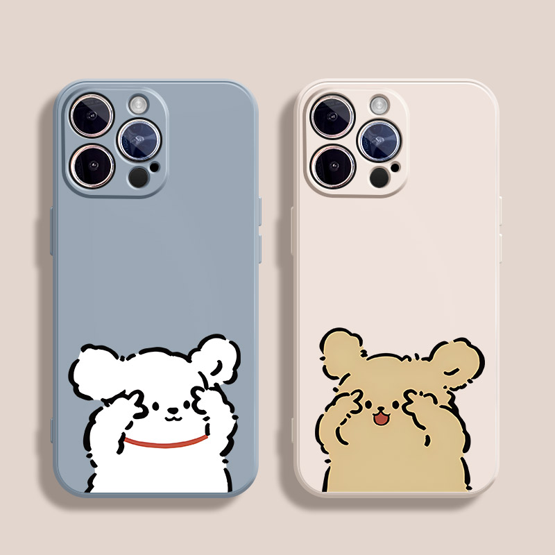 比耶小狗适用苹果14手机壳11Pro max硅胶iPhone15新款12全包13情侣xsmax线条xr可爱x超火7plus软8p女生6s十五
