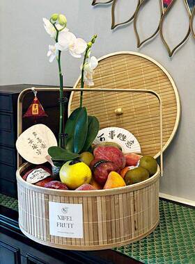 法式果礼水果礼盒国风礼盒包装盒空盒竹编手提篮新中式水果礼盒