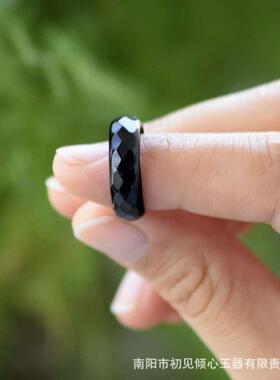 黑曜石戒指女设计感的独特戒指设计感高级男石头戒指多面指环扳指