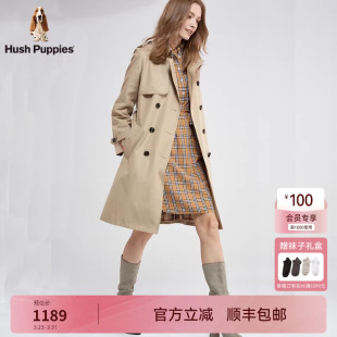 宽松休闲风衣外套 棉弹混纺舒适透气中长款 Hush Puppies暇步士女装