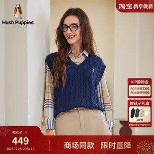 25秋新绞花马甲休闲纯棉V领无袖 暇步士女装 针织衫 新年马上旺