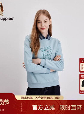 Hush Puppies暇步士女装美式休闲圆领卫衣秋季柔软纯棉减龄套头衫