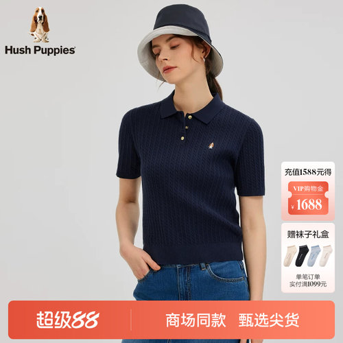 暇步士女弹力翻领短袖针织polo衫