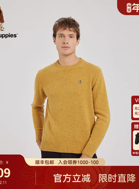 Hush Puppies暇步士男装秋季基础百搭时尚彩纱圆领针织衫套头毛衣