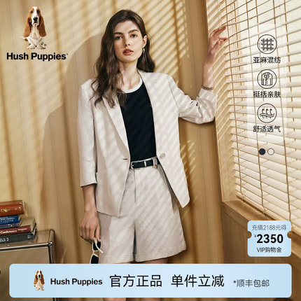 Hush Puppies暇步士女装通勤休闲亚麻透气七分袖短款修身西服外套