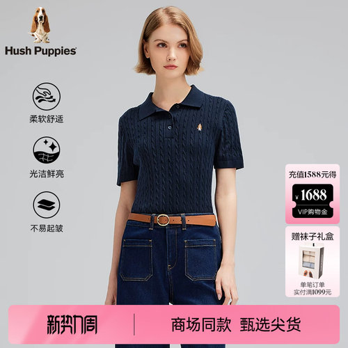 暇步士女秋透气纯棉短袖polo衫