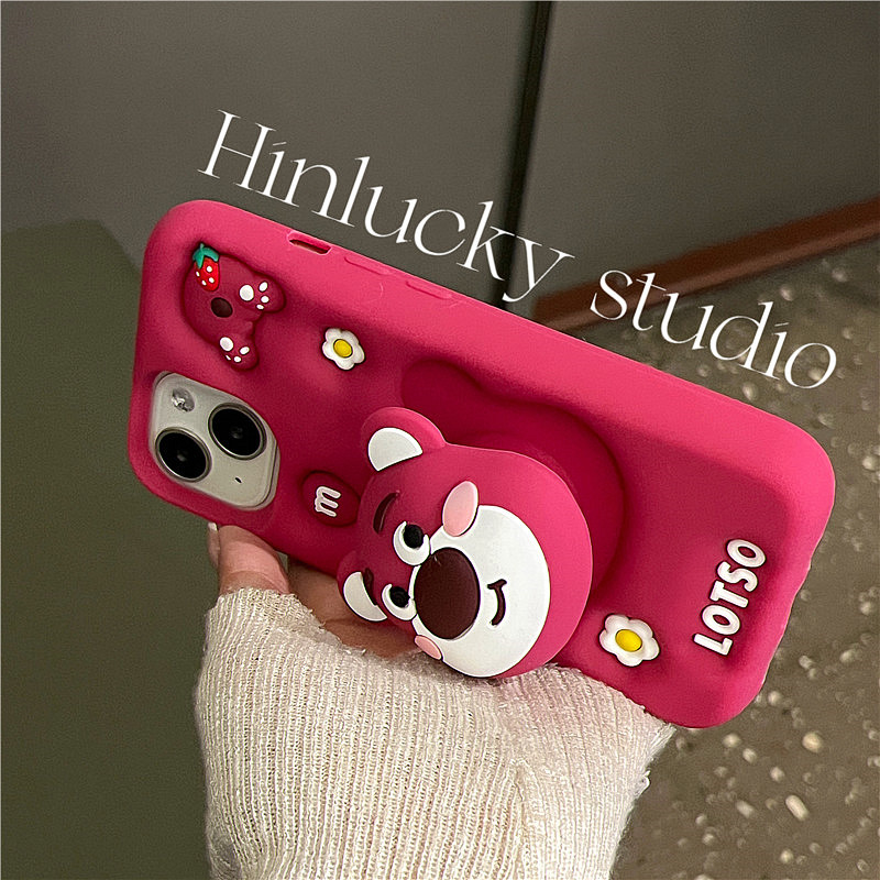 hinlucky 少女心ins立体卡通草莓熊适用苹果14手机壳iphone15promax新款13pro防摔12硅胶14pro保护套11情侣潮