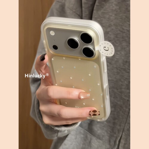 适用苹果17promax手机壳iphone16新款15pro保护套黄底蓝白波点14plus全包镜头13mini女12外壳11高级渐变磨砂