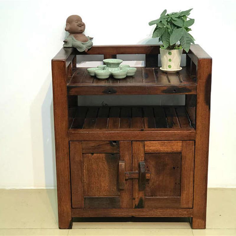 老船木茶水柜办公室茶叶柜置物架多功能储物柜实木客厅家用餐边柜