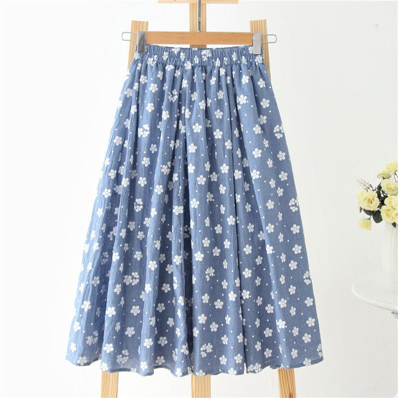 self-control 2019 new pattern Spring and summer Cotton and hemp Floral skirt The dress Like a breath of fresh air literature skirt Women's wear Pleated skirtin the Women's clothing/Boutique , Skirts  category - from Buy2taobao.com to provide professional Taobao agent buy service
