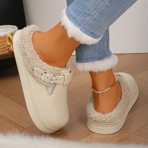 Waterproof Eva Furry Mules Slippers Women 2025 Winter Metal