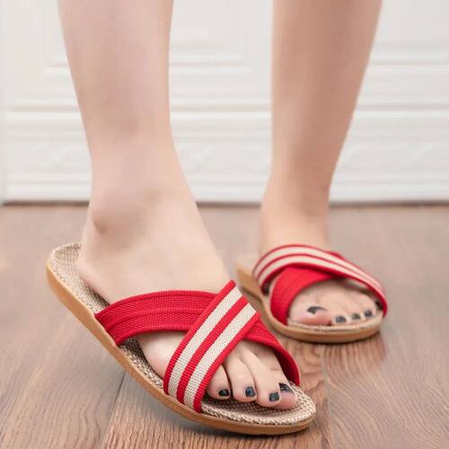 Plus Size Women'S Slippers Flat Sandals Linen Lightweight Ca