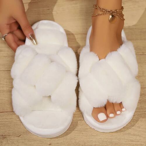 Women's Suede Fur Cross Slippers for Autumn Winter Home Use