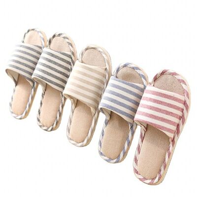 New Women Indoor Floor Flat Shoes Spring Autumn Linen Flip F