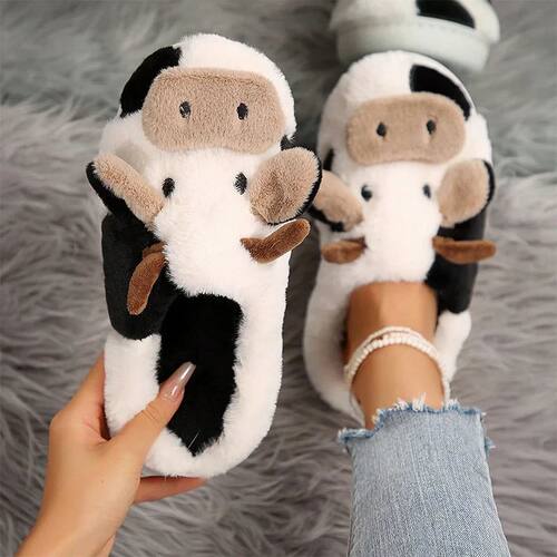 Ladies' Winter Slippers Cute Cartoon Heart Animal Cow Fur Wa