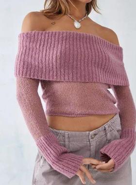 WomeASWnw9Ns Seater  New Sexy OneLine eck Long Sleeve Kni