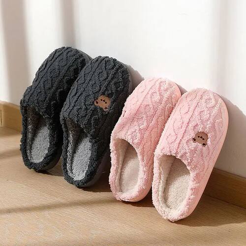 Winter Fluffy Shoes Women Cotton Slippers Cartoon Bear Thick