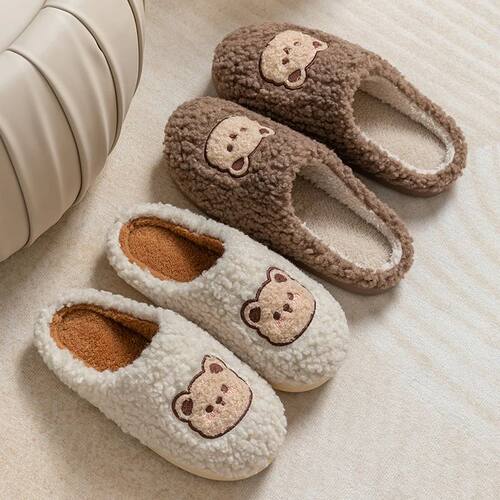 Cute Bear Fluffy Slippers Warm Plush House Shoes for Women a