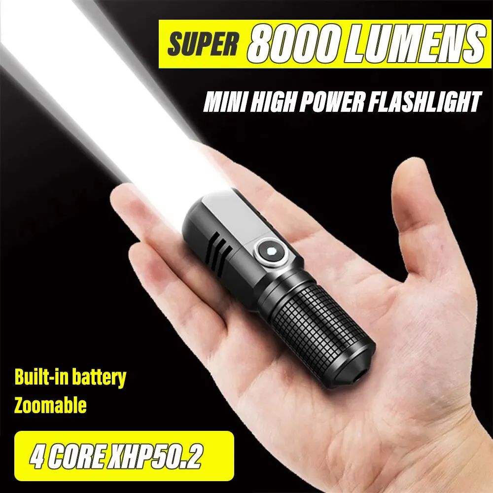 Mini Flashlight XHP50 LED USB C Rechargeable 16340 18650 Bat