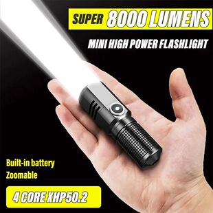 Mini Flashlight XHP50 LED USB C Rechargeable 16340 18650 Bat