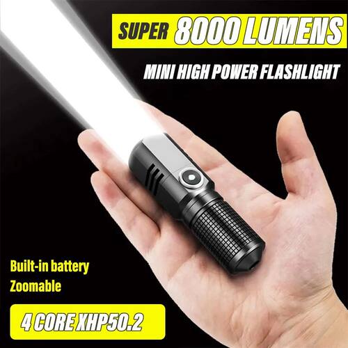 Mini Flashlight XHP50 LED USB C Rechargeable 16340 18650 Bat