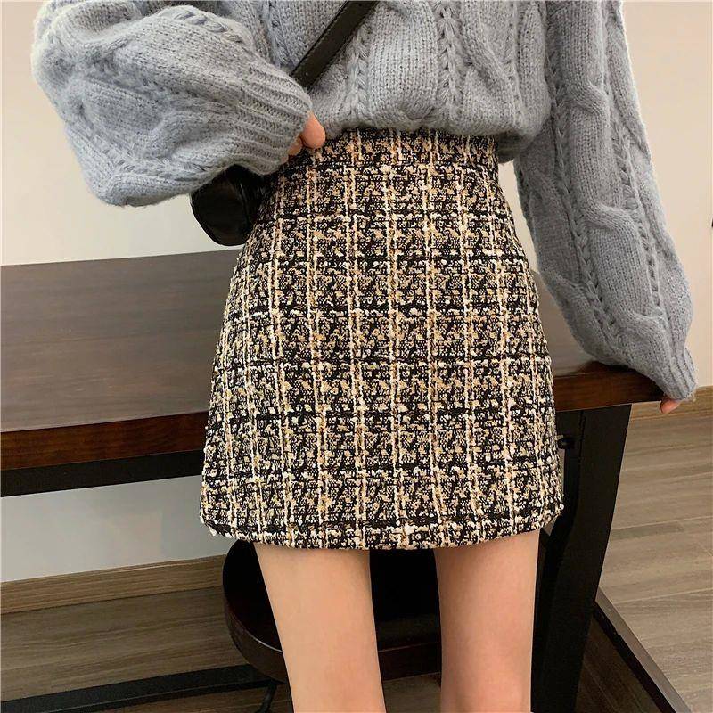 Fall Winter Plaid Wool Skirt Womens Plus Size Thick Woolen G