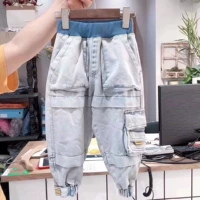 Quần áo trẻ em Hàn Quốc của Bora Bora 2019 mùa thu nam và nữ bó quần yếm quần jeans trẻ em trong quần trẻ em lớn - Quần jean chân váy trẻ em