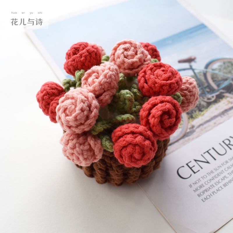 [成品]立体花边玫瑰杯垫桌垫花束毯子桌面摆件小盆栽花篮送人礼品