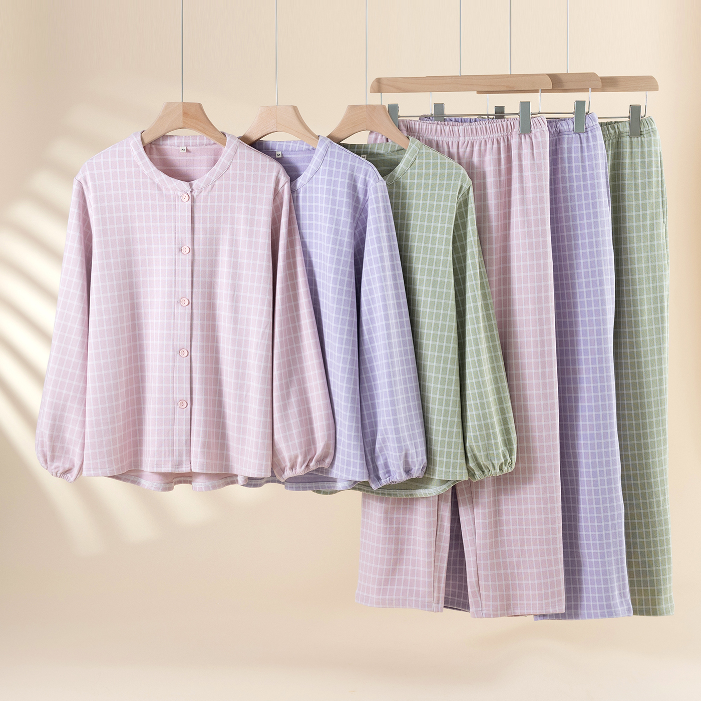 女士睡衣家居服德绒长袖长裤套装