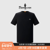 毛衫 上衣 初秋男士 毛衣休闲圆领短袖 18针澳洲羊毛 比音勒芬秋季