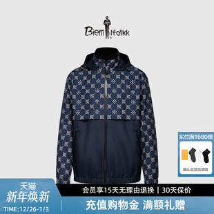 男士 比音勒芬秋季 菱格老花拼接连帽夹克外套高级感 舒适防风