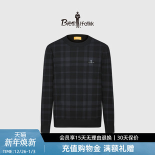 复古格纹透气长袖 男士 比音勒芬秋季 圆领针织衫 抗皱易打理