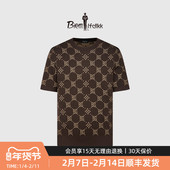 针织衫 毛衫 男士 复古菱形格老花短袖 18针澳洲羊毛 比音勒芬秋季