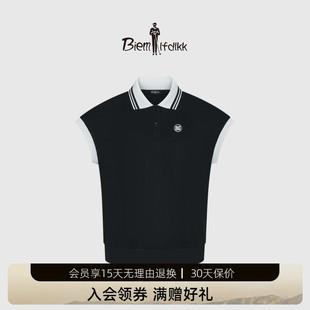 polo衫 女士学院风撞色翻领短袖 醋酸针织面料 上衣 比音勒芬夏季