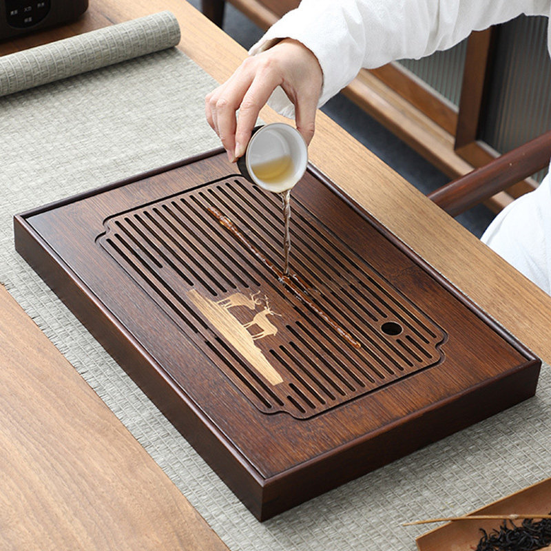 茶盘家用轻奢现代小型沥储水式茶台功夫茶具竹茶海简约干泡台托盘