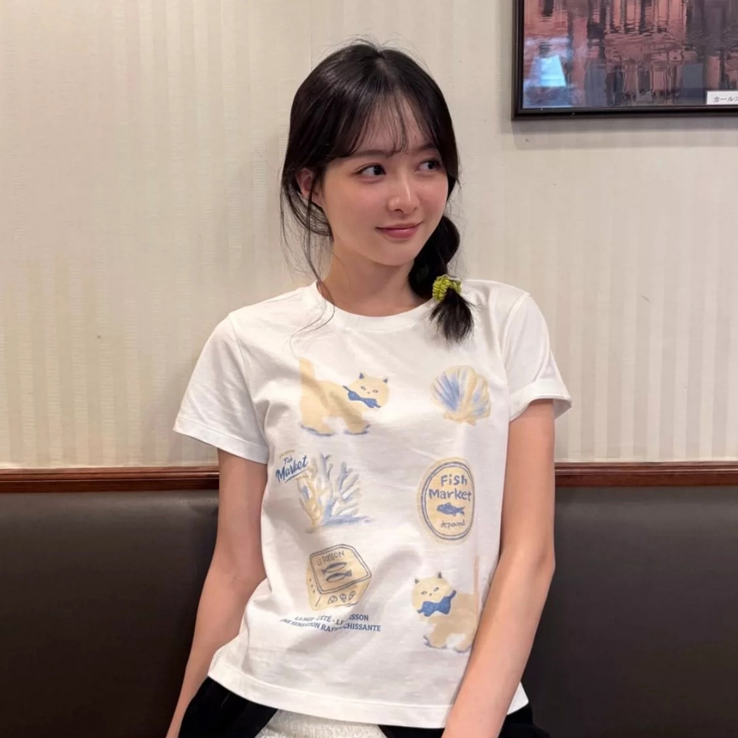 韩国depound猫咪印花圆领短袖T恤
