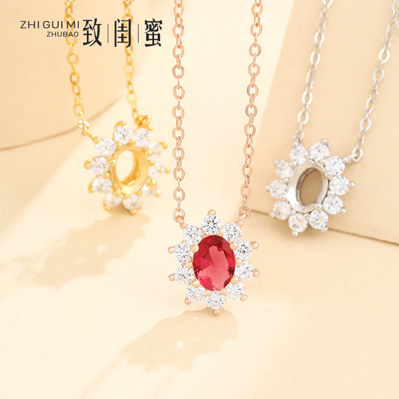 925纯银吊坠空托时尚雪花女式diy项链银托玛瑙宝石一体套链项坠托