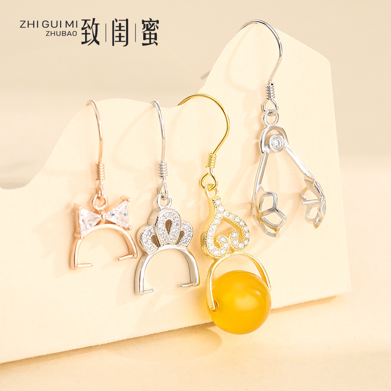 925银diy纯银蜜蜡耳钩珍珠