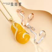 S925纯银吊坠空托女随形万能吊坠扣镶嵌琥珀蜜蜡松石银托吊坠扣头