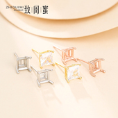 四爪耳钉空托女925纯银方形耳钉托镶嵌真钻莫桑石耳钉托配饰4 7mm