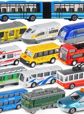 1:64迷你地铁和谐号火车头公交敞篷双层大巴士儿童小汽车模型玩具